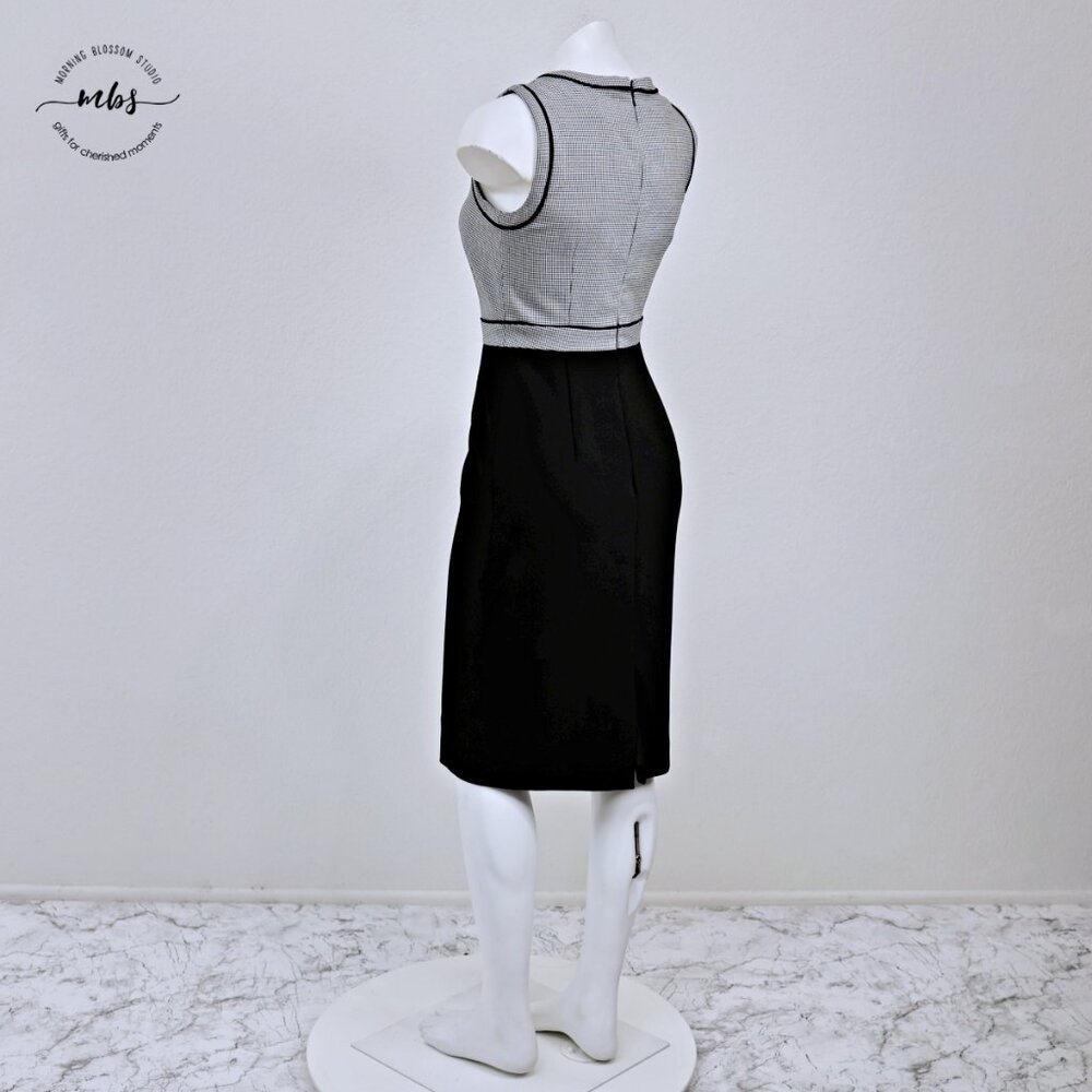 Hobbs London Sienna Crew Houndstooth Sheath Sleeveless Midi Dress Black White‎ 4 - Picture 3 of 13